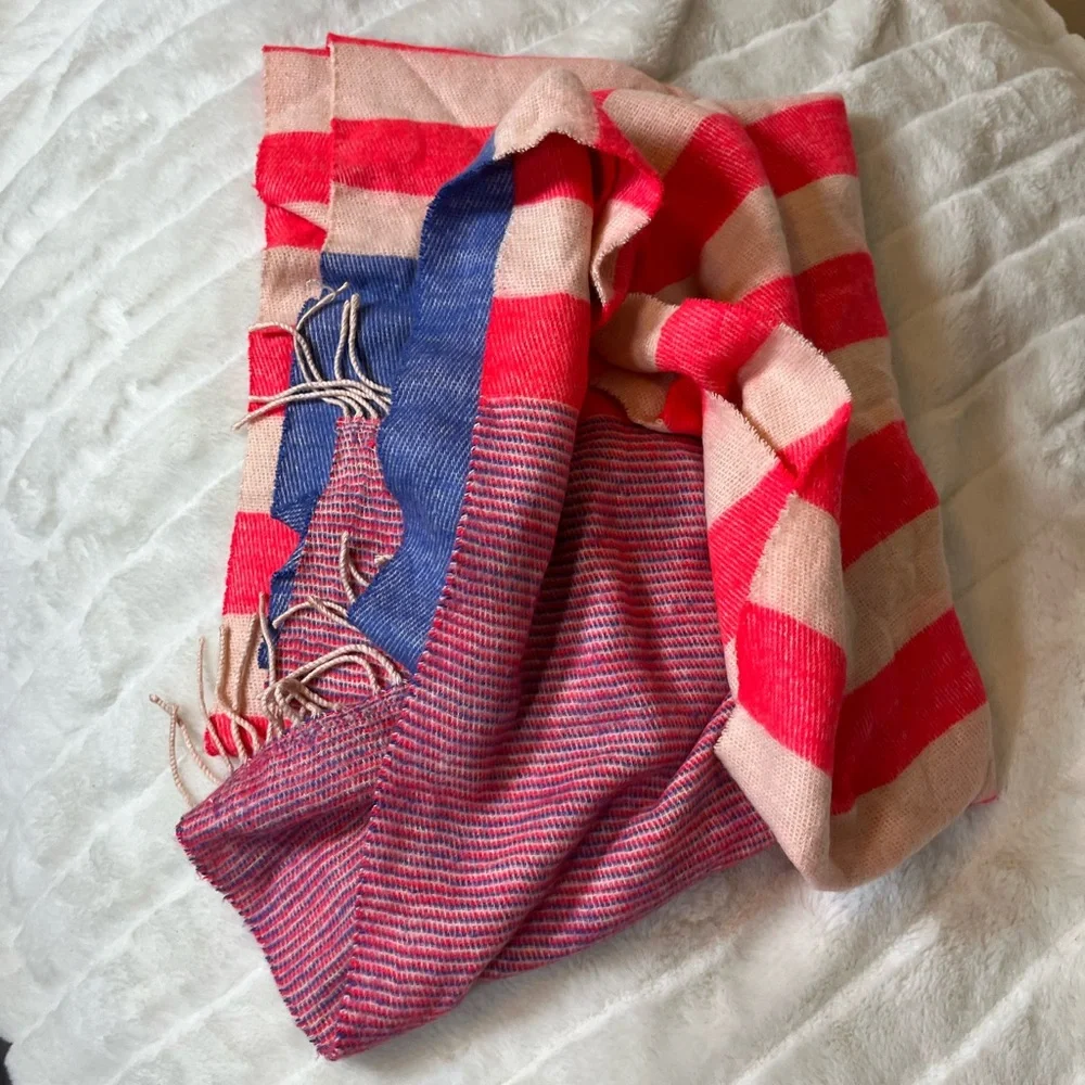 Boutique Red Cream Blue American Flag Abstract Super Soft Fall Spring Scarf OSFM